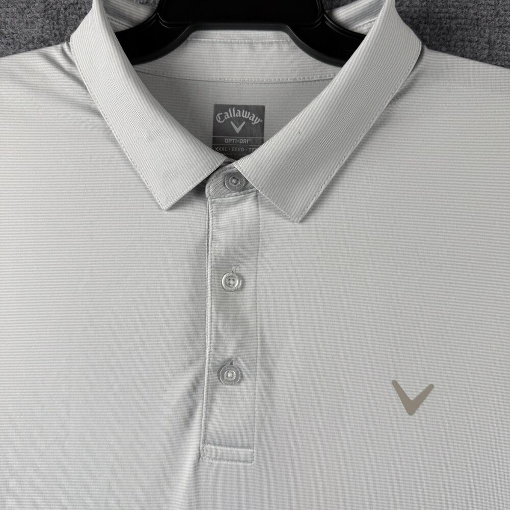 Callaway Opti-Dri Golf Polo Mens 3XL White Gray Striped Sleeve Embroidered Logo